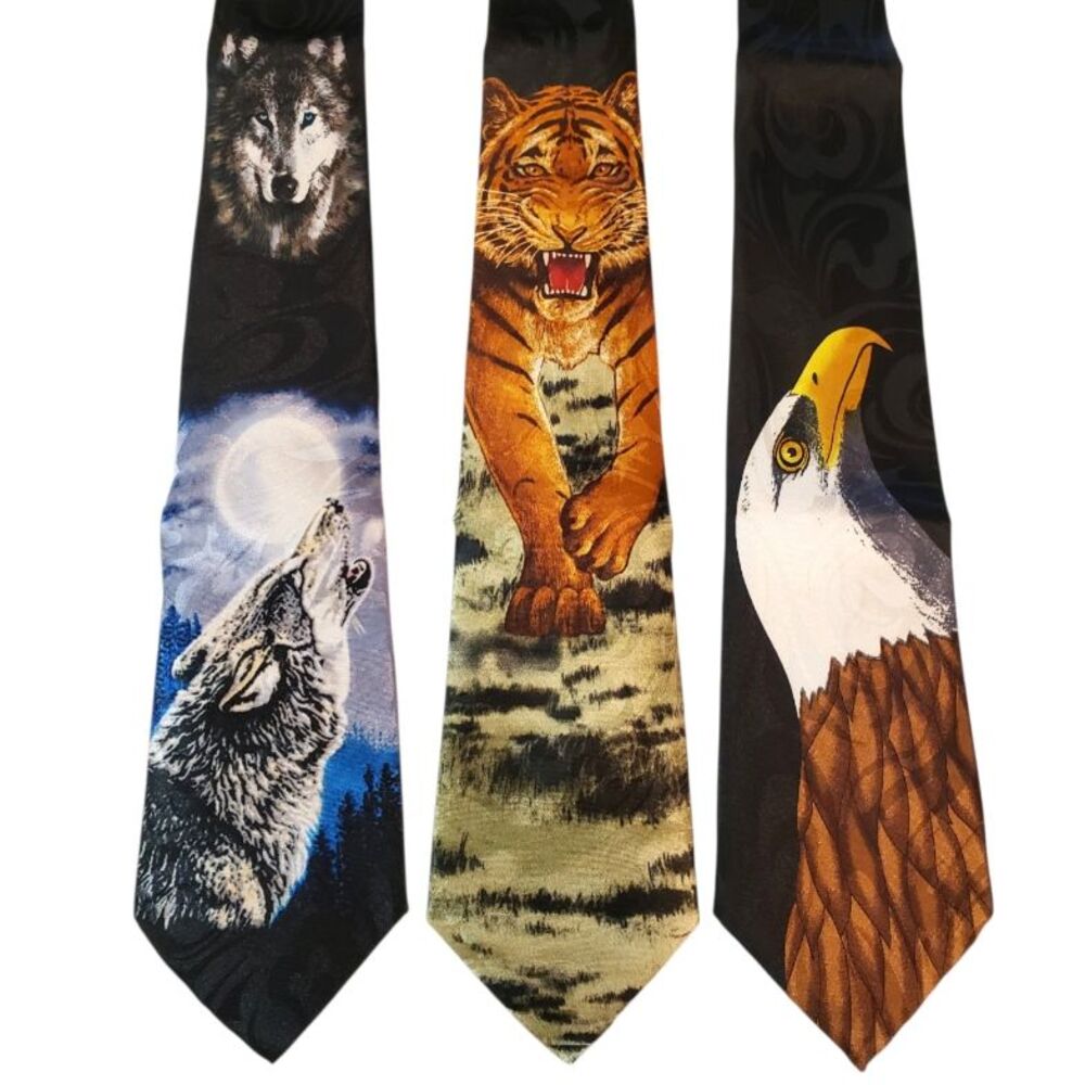 Wolf Tiger Eagle Animal Tie #67B - Lot of 3 Novelty Neckties NWT Clearance Sale